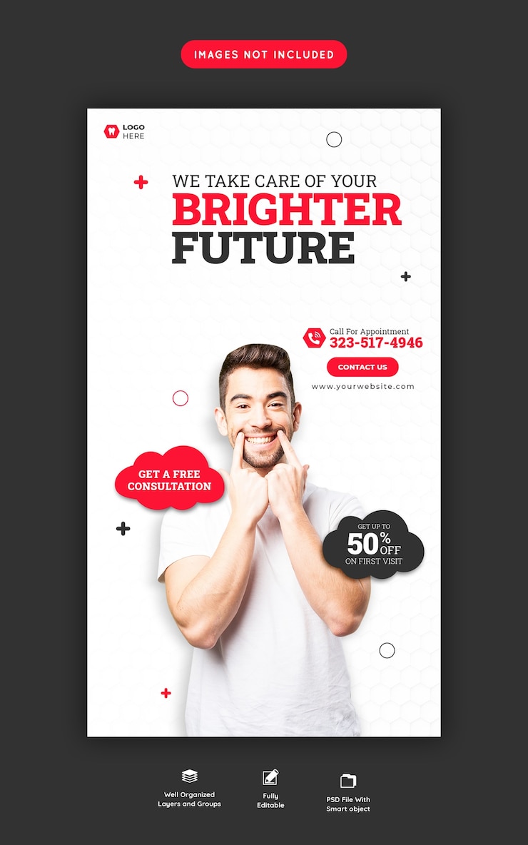 Free PSD dentist and dental care instagram and facebook story template