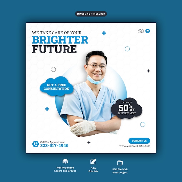 Free PSD dentist and dental care social media banner template