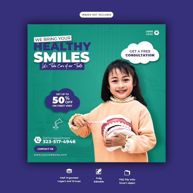 Free PSD dentist and dental care social media banner template