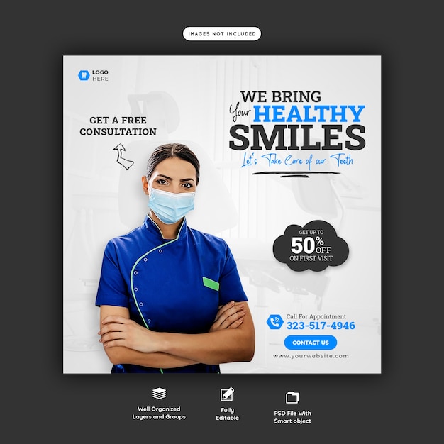 Dentist and dental care social media banner template