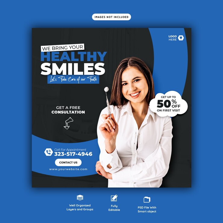 Free PSD dentist and dental care social media banner template