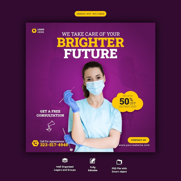 Free PSD dentist and dental care social media banner template