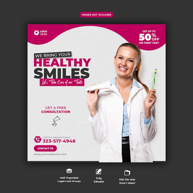 Free PSD dentist and dental care social media banner template