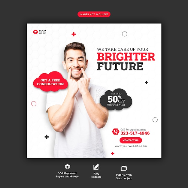 Free PSD dentist and dental care social media banner template