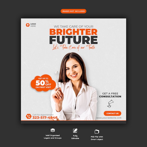 Free PSD dentist and dental care social media banner template