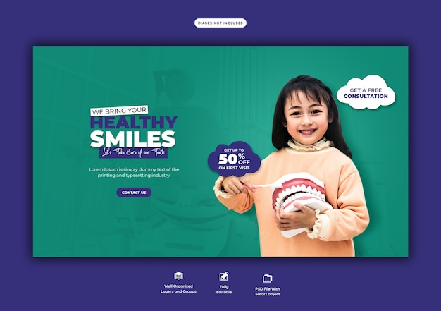 Dentist and dental care web banner template