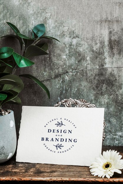 Design and branding card mockup on a wooden table