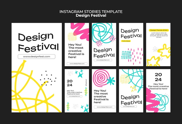 Бесплатный PSD Инстаграм-истории фестиваля дизайна