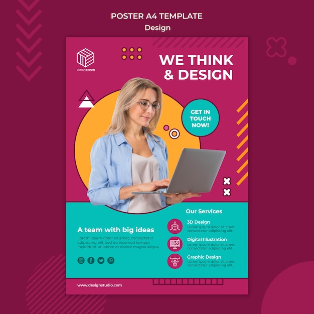 PSD gratuito modello di poster di studio di design