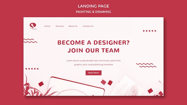 Designer drawing and painting landing page template