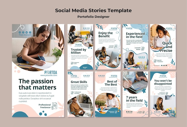 Designer portfolio social media stories