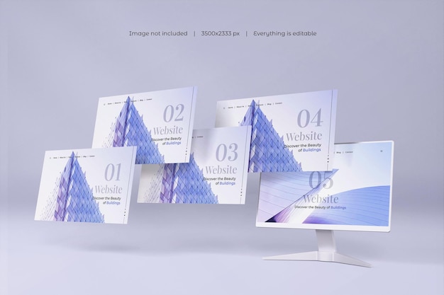 PSD gratuito schermo del desktop con mockup di presentazione del sito web isolato