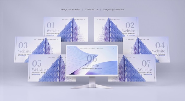 Free PSD desktop screen with website presentation mockup isolated