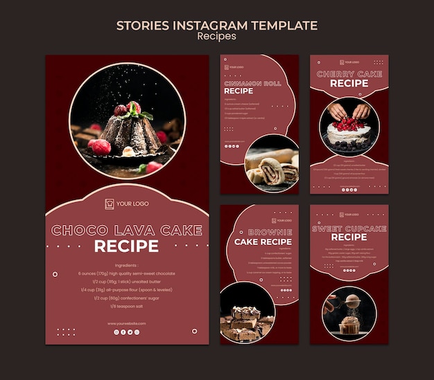 PSD gratuito modello di storie di instagram di ricette di dessert
