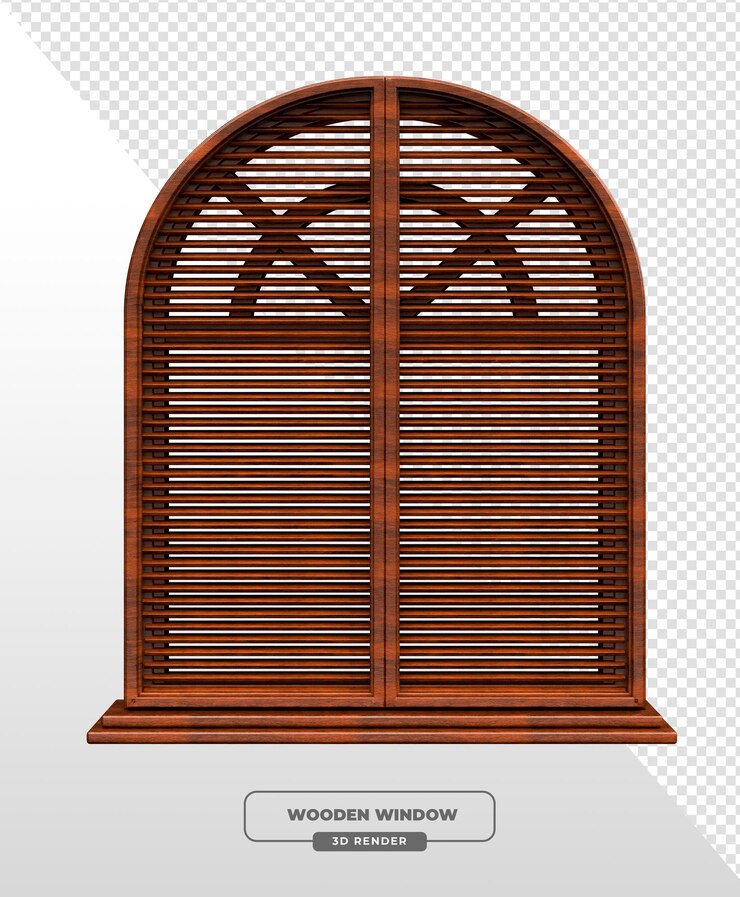 Free PSD detailed 3d render of a wooden arched window