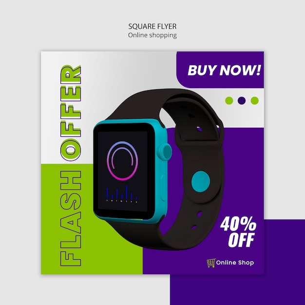 Free PSD devices online shop square flyer with smartwatch