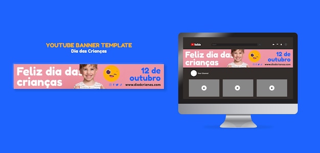 PSD gratuito modello di banner youtube per la celebrazione di dia das criancas