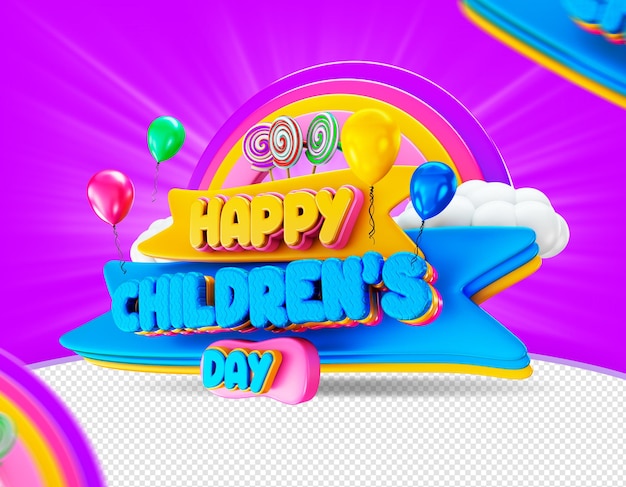 Dia das criancas в бразилии счастливый детский день этикетка элегантный рендер