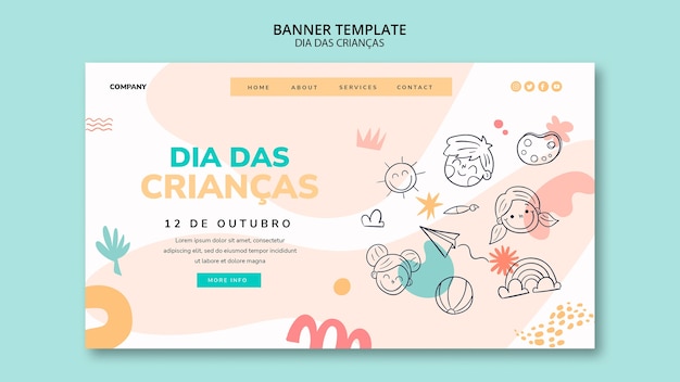 Free PSD dia das criancas landing page template with drawings