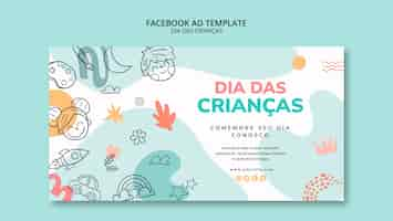 Free PSD dia das criancas social media promo template with drawings