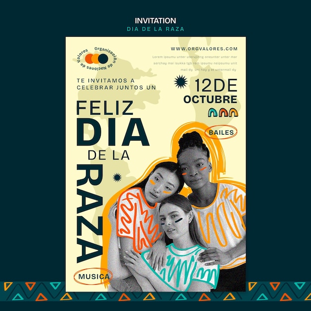 Free PSD dia de la raza celebration invitation template