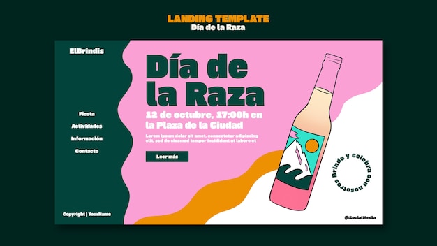 Free PSD dia de la raza celebration landing page