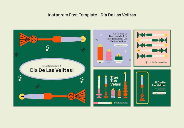 Free PSD dia de las velitas celebration instagram posts