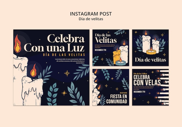 Free PSD dia de las velitas celebration instagram posts