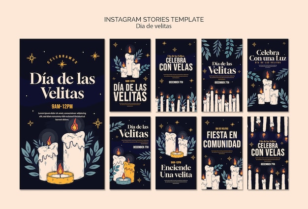 Free PSD dia de las velitas celebration instagram stories