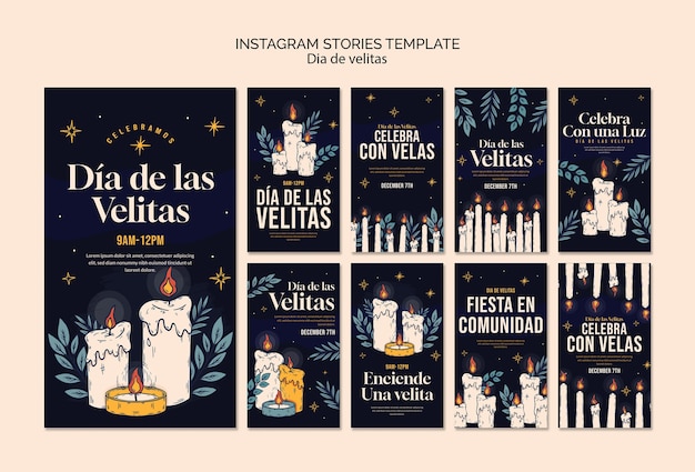 PSD gratuito storie di instagram sulla celebrazione del dia de las velitas