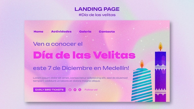 Free PSD dia de las velitas celebration landing page