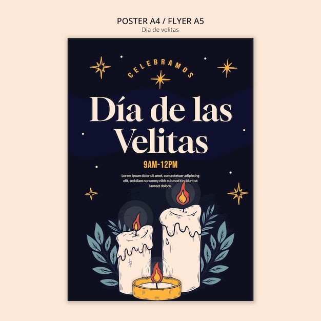 PSD gratuito modello di poster per la celebrazione del dia de las velitas