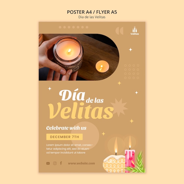 PSD gratuito modello di poster per la celebrazione del dia de las velitas