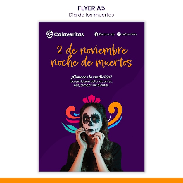 Free PSD dia de los muertos flyer template