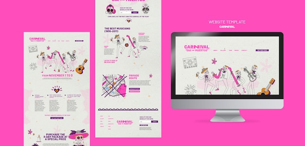 PSD gratuito modello di homepage del carnevale di dia de muertos