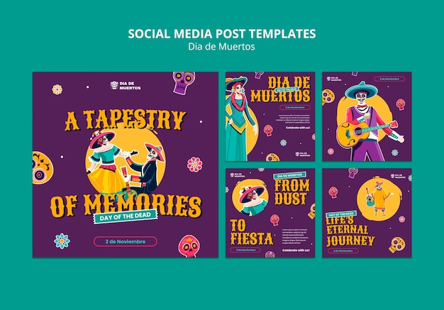 Dia de muertos celebration instagram posts template