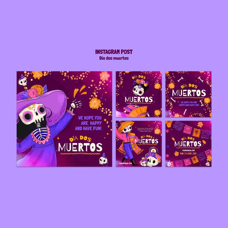 Free PSD dia de muertos celebration instagram posts