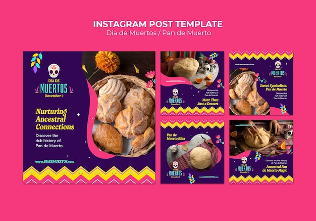 Free PSD dia de muertos celebration  instagram posts