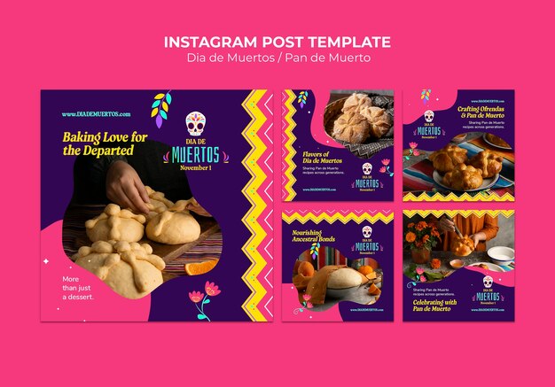 Free PSD dia de muertos celebration  instagram posts