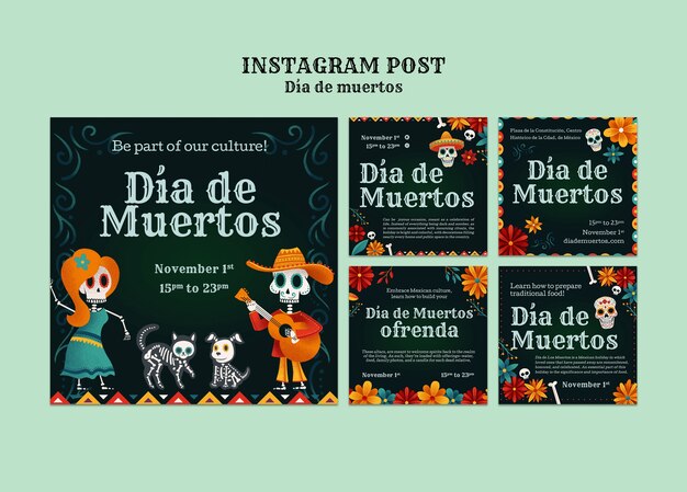 Free PSD dia de muertos celebration  instagram posts