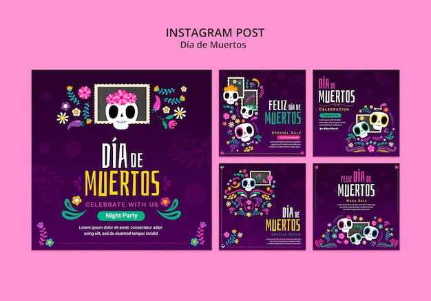 Free PSD dia de muertos celebration  instagram posts