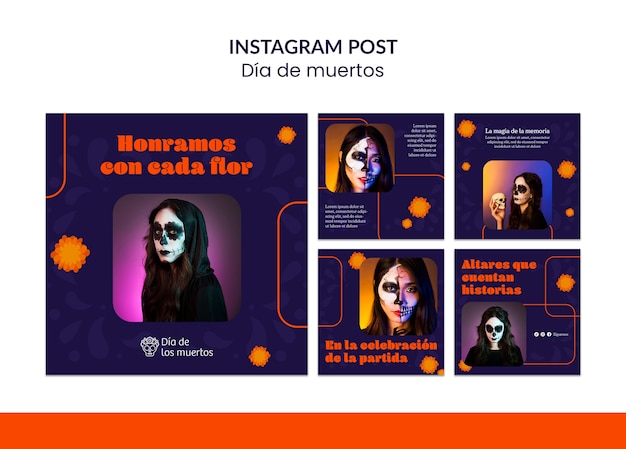 Free PSD dia de muertos celebration  instagram posts