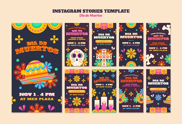 Free PSD dia de muertos celebration instagram stories