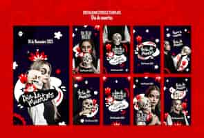 Free PSD dia de muertos celebration instagram stories