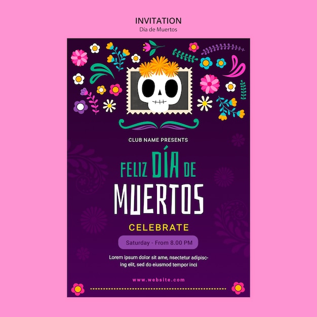 PSD gratuito modello di invito per la celebrazione di dia de muertos