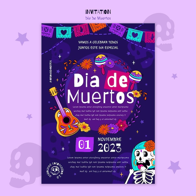 Free PSD dia de muertos celebration invitation template