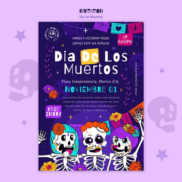 dia de muertos celebration invitation template