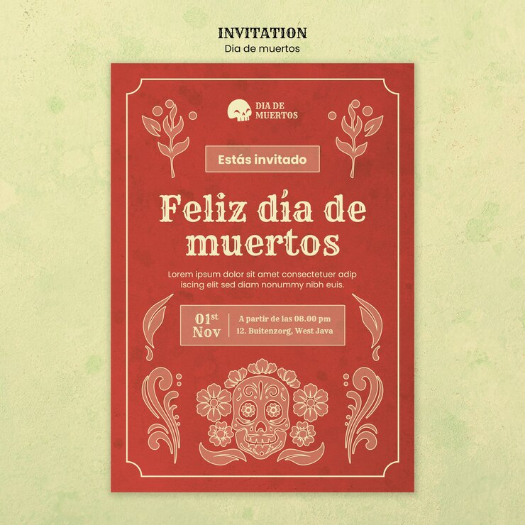 Free PSD dia de muertos celebration invitation template