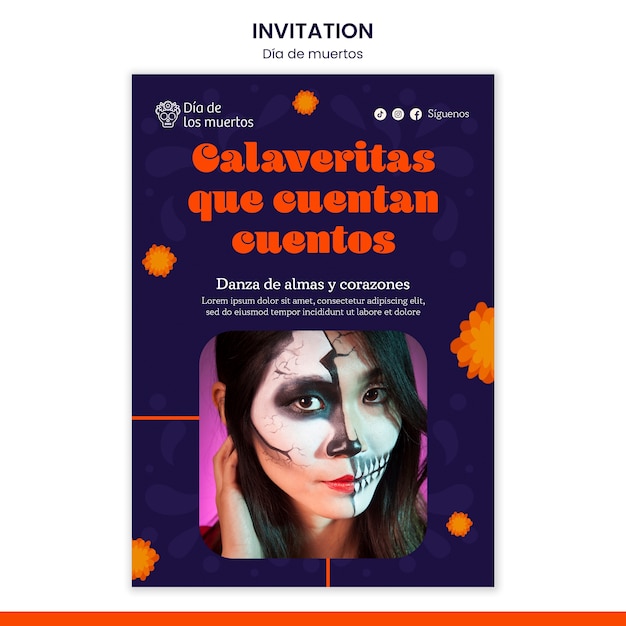 PSD gratuito modello di invito per la celebrazione di dia de muertos