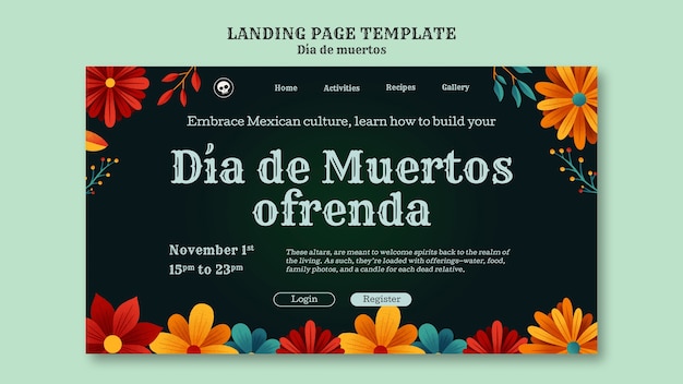 Free PSD dia de muertos celebration landing page